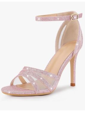 Sparkle Ankle-Strap stiletto High Heel Sandals - Pink Glitter